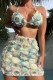 Light Blue Sexy Patchwork Bandage Backless Swimsuit Three Piece Set (With Paddings)