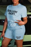 Red Street Print Letter O Neck Short Sleeve Two Pieces