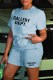 Light Blue Street Print Letter O Neck Short Sleeve Two Pieces