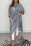 Grey Casual Solid Asymmetrical V Neck Tops