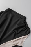 Yellow Sexy Solid Patchwork Fold O Neck Pencil Skirt Dresses