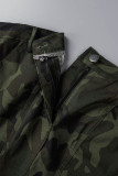 Army Green Sexy Casual Camouflage Print Backless Zipper Strapless Sleeveless Two Pieces
