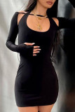 Black Sexy Celebrities Solid Hollowed Out Halter Wrapped Skirt Dresses