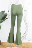 Green Sexy Street Solid Patchwork See-through Mid Waist Speaker Patchwork Bottoms