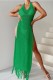 Green Sexy Solid Tassel Bandage Backless Slit Halter Beach Dress Dresses