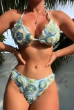 Light Blue Sexy Patchwork Bandage Backless Swimsuit Three Piece Set (With Paddings)
