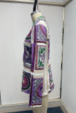 Purple Sexy Casual Street Print Patchwork Buttons Turn-back Collar Outerwear