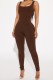 Coffee Sexy Casual Solid Backless U Neck Skinny Jumpsuits