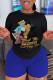 Blue Casual Print Patchwork O Neck Short Sleeve Two Pieces