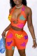 Orange Red Sexy Letter Print Backless Halter Sleeveless Two Pieces
