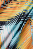 Green Casual Print Patchwork Backless Off the Shoulder Regular Jumpsuits