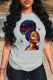Grey Daily Vintage Print Patchwork O Neck T-Shirts