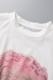 Pink Casual Street Print Patchwork O Neck T-Shirts