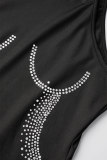 Black Sexy Casual Solid Patchwork Hot Drill O Neck Long Dress Dresses