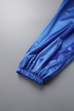 Blue Casual Solid Patchwork Zipper Short Sleeve Two Pieces