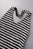 Black Sexy Striped Bandage Backless Halter Sleeveless Dress Dresses