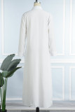 White Sexy Patchwork Slit Turndown Collar Long Dress Dresses