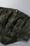 Army Green Sexy Casual Camouflage Print Backless Zipper Strapless Sleeveless Two Pieces