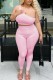 Pink Sexy Casual Sportswear Solid Backless Oblique Collar Sleeveless Two Pieces