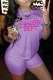Purple Casual Print Letter O Neck Short Sleeve Two Pieces