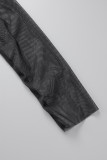 Black Sexy Solid Patchwork See-through Turtleneck Pencil Skirt Dresses