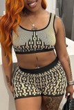 Pink Casual Print Basic U Neck Sleeveless Two Pieces