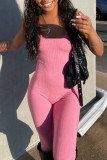 Pink Sexy Casual Solid Backless U Neck Skinny Jumpsuits
