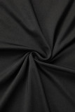 Black Sexy Casual Solid Patchwork Hot Drill O Neck Long Dress Dresses