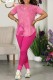Rose Red Casual Print Basic O Neck Short Sleeve Two Pieces