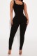 Black Sexy Casual Solid Backless U Neck Skinny Jumpsuits