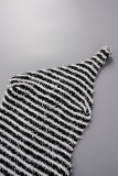 Black Sexy Striped Bandage Backless Oblique Collar Sleeveless Dress Dresses