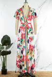 Multicolor Casual Print Patchwork V Neck Long Dress Dresses