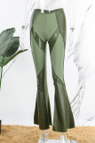 Green Sexy Street Solid Patchwork See-through Mid Waist Speaker Patchwork Bottoms