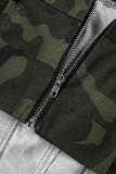 Army Green Sexy Casual Camouflage Print Backless Zipper Strapless Sleeveless Two Pieces