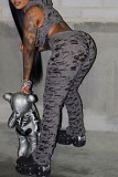 Grey Casual Solid Ripped Hooded Collar Sleeveless Two Pieces