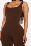 Pink Sexy Casual Solid Backless U Neck Skinny Jumpsuits
