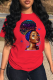 Red Daily Vintage Print Patchwork O Neck T-Shirts