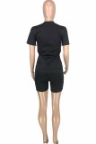 Red Street Print Letter O Neck Short Sleeve Two Pieces