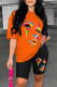 Orange Casual Print Basic O Neck Short Sleeve Two Pieces