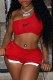 Red Sexy Street Print Patchwork One Shoulder Sleeveless Two Pieces