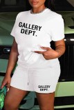 Red Street Print Letter O Neck Short Sleeve Two Pieces