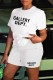 White Street Print Letter O Neck Short Sleeve Two Pieces