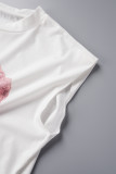 Pink Casual Street Print Patchwork O Neck T-Shirts