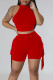 Red Casual Solid Tassel Patchwork O Neck Sleeveless Two Pieces