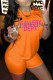 Orange Casual Print Letter O Neck Short Sleeve Two Pieces