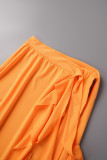 Orange Casual Solid Patchwork Slit V Neck Sleeveless Two Pieces