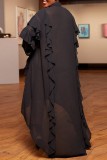 Black Casual Solid Patchwork Asymmetrical Turndown Collar Shirt Dress Dresses
