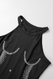Black Sexy Casual Solid Patchwork Hot Drill O Neck Long Dress Dresses