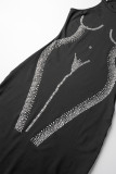 Black Sexy Casual Solid Patchwork Hot Drill O Neck Long Dress Dresses