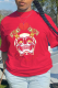 Red Casual Vintage Print Skull Patchwork O Neck T-Shirts